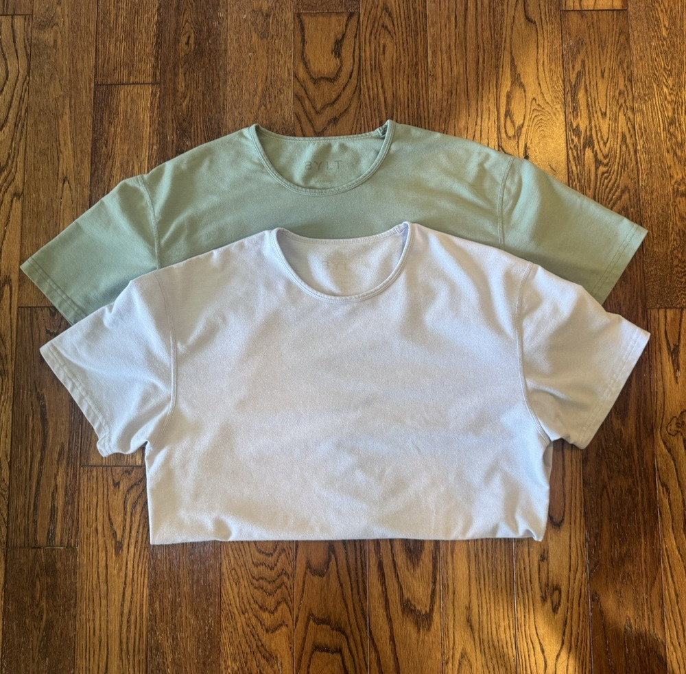 BYLT Drop Cut S/S Cotton Blend Set of 2 Womens Medium Basic T Shirt Green Purple